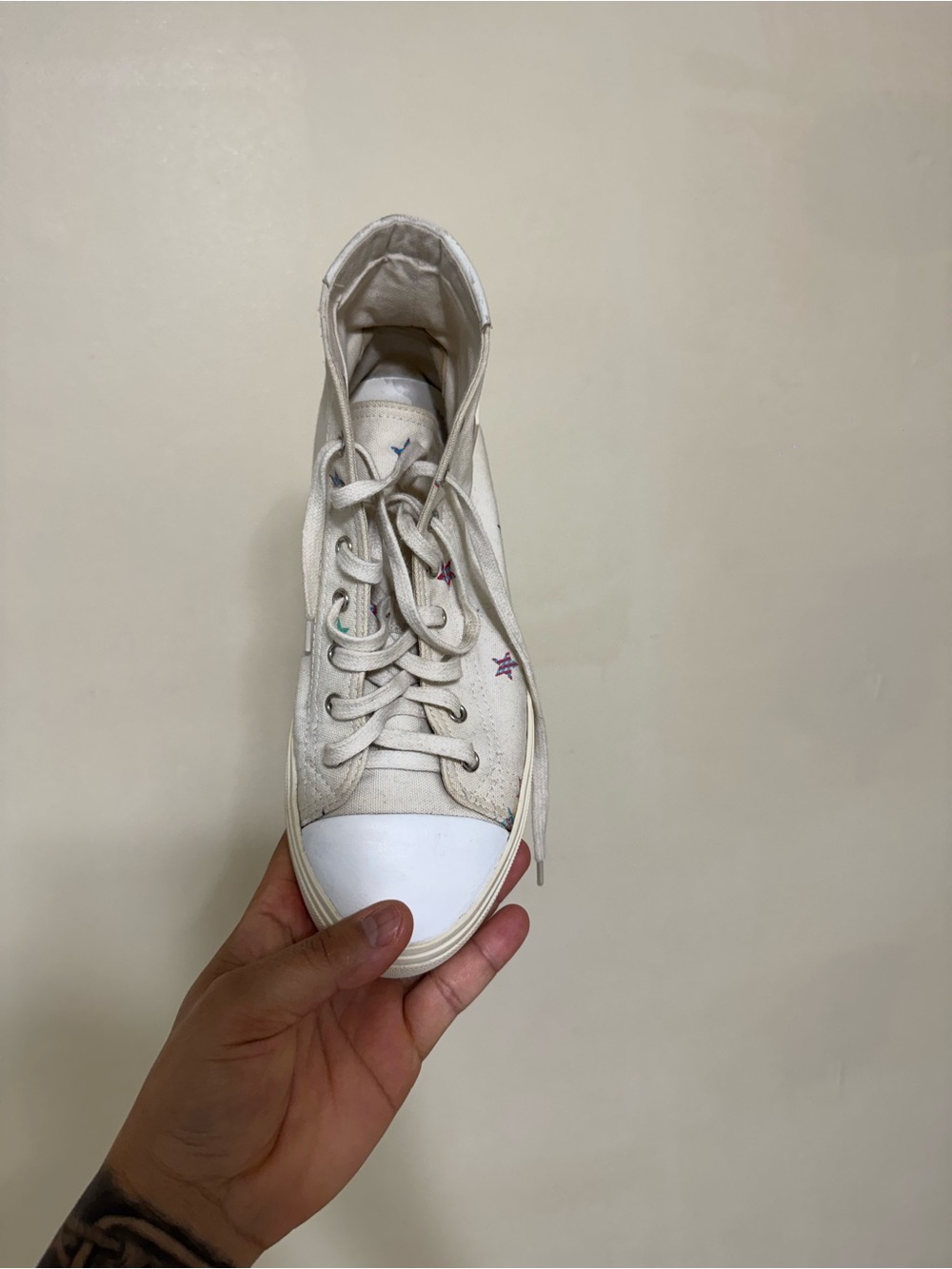 Saint Laurent Cream High-Top Sneakers with Subtle Star Accents